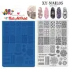 Placa de carimbo para nail art com padrões de renda, borboleta e florais, estilo francês, tamanho grande, placa de carimbo de silicone para transferência