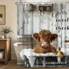 Cortina de ducha para fiesta de cumpleaños de Amazon Temu más vendida, estampado digital de Vaca de las Tierras Altas para Acción de Gracias, cortina divisoria para baño del hogar