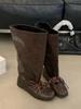 Botas Retro de Tubo Ancho con Pelo Plisado para Mujer 2025 Nuevo Estilo Coreano con Cordones Tacón Grueso Botas de Media Caña Planas Botas de Ballet