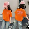 Camiseta de Algodón Puro de Manga Corta para Niñas, Nuevo Estilo de Verano, Estampada con Letras, Moda Estudiante Bebé, Top Holgado de Media Manga