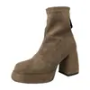 Botas de Equitação Slimming de Salto Alto com Bico Redondo para Mulheres, Nova Moda Versátil Primavera 2026 de Cano Médio com Saltos Grossos