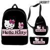 Nuevo producto 3D Cross-borDer: mochila escolar con diseño de Hello Kitty, bolso cruzado, estuche para lápices, conjunto de tres piezas con impresión