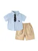 Conjunto de Dos Piezas de Ropa para Niños, Camisa de Manga Corta para Niños, Top para Niños, Camisa Delgada con Cuello, Conjunto de Pantalones Casuales, Envío Directo de una Pieza