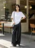 Pantalones Rectos de Pierna Ancha hasta el Suelo con Decoración de Botones para Hombre, Nuevo Estilo Coreano de Verano Simples con Cordón Holgados Versátiles Casuales para Mujer