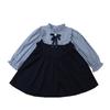 Vestido de colores combinados para niñas Otoño Nuevo Vestido de estilo preppy de manga larga para bebés Vestido a rayas con lazo para el cabello