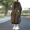 Cortavientos Artístico Retro Holgado con Capucha para Mujer Largo Casual Versátil Adelgazante Ropa de Abrigo