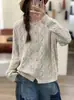 Nuevo Top de Punto de Hilo de Algodón Vintage Crochet Holgado Cuello Redondo Simple Versátil Casual Chaqueta Suéter para Mujer Otoño/Invierno 2026