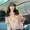 Camiseta holgada de algodón puro con encaje superfairy para mujer, estilo salado con graffiti de frutas, rejuvenecedora, imitación de dos piezas, top casual ajustado
