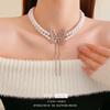 Diamante-embutido borboleta oca pérola dupla camada colar nicho moda clavícula cadeia leve luxo high-grade colar fábrica atacado