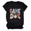 Amazon eBay site independente moda casual feminina dia de jogo luva de beisebol camiseta gola careca manga curta