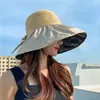 Sombrero de Sol de Goma Negra con Protección Solar y Lazo, Sombrero de Pescador para Cubrir el Rostro de Verano, Sombrero de Paja para Exteriores, Sombrero de Sol Anti-UV para Mujeres