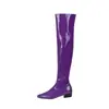 Botas de Cuero Patentado Otoño e Invierno para Mujer Estilo Europeo y Americano, Botas Brillantes de Cuero Hasta la Rodilla, Botas de Cuero Transfronterizas para Mujer con Punta Redonda Talla Grande, Talla 44, Tacón Medio, Talla 48 Tacón Cuadrado