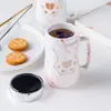 Copo de Cerâmica com Tampa de Corda de Desenho Animado Criativo, Copo para Leite e Café, Copo Espelhado, Copo Bolha, Caneca, pode ser feito LOGOTIPO