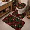 Alfombrillas de baño y suelo para inodoro con temática navideña transfronterizas, fundas para asiento de inodoro y alfombrillas de suelo en forma de U - un juego de tres alfombrillas de terciopelo, disponibles para envío directo
