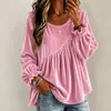 Ropa de mujer transfronteriza europea y americana Otoño/Invierno 2026: Top de terciopelo liso de cuello redondo con manga larga, corte holgado y pliegues irregulares de Amazon
