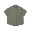 Rumei Estilo Japonês Simples Fresco Xadrez Roupa de Trabalho Manga Curta Verão Tendência Marca Estampa de Letras Pequenas Solta Camisa