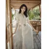 Vestido de tricô elegante estilo coreano, suave e feminino, estilo Hong Kong com acinturamento, vestido longo francês para outono e inverno