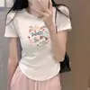 Camiseta de Algodón con Textura de Hilo Manga Corta para Mujer Super Adelgazante Estilo Chica Caliente Diseño Corto Sentido del Diseño Verano Ajuste Delgado Versátil Dobladillo Curvo Top