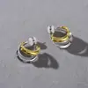 Diseño Silencioso y Elegante Acero Inoxidable Color Contrastante Dorado y Plateado Pendientes Lisos en Forma de C Pendientes de Acero de Titanio de Gama Alta Joyería de Comercio Exterior para Mujeres