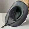 Sombrero Vaquero Vintage de Imitación Cuero, Sombrero Occidental de Ala Ancha Hecho a Mano, Protección Solar para Exteriores, Atrezzo Fotográfico, Unisex Moderno
