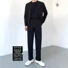 Pantalones de traje nuevos y modernos para hombre de otoño e invierno, forrados de felpa, engrosados, cómodos, de corte slim, pierna recta, pantalones cropped