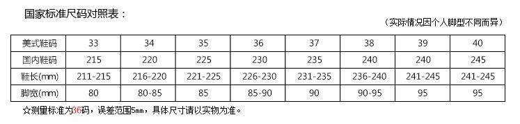 尺码表