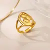 Anillo de Acero Inoxidable con Línea Geométrica, No se Desvanece, Diseño de Apertura Ajustable para Mujer, Joyería de Mano Transfronteriza Europea y Americana