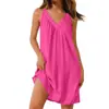 Vestido de Verão Novo Estilo Europeu e Americano Transfronteiriço da Amazon Simples e Elegante Solto Sexy Sem Mangas Decote V Plissado