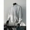 Sudadera gris oscuro con cuello para hombre, estilo primavera y otoño, camiseta base de manga larga de capa interior de alta gama, top retro americano con solapa