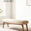 Banco Largo de Madera Maciza Estilo Wabi-Sabi para Uso Doméstico, Banco para Cambiarse los Zapatos en la Entrada, Banco al Pie de la Cama en el Dormitorio, Banco de Descanso para Sofá en la Sala de Estar con Tapicería Suave