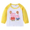 Camiseta de Algodón para Niños Primavera y Otoño Cerdo Ajustada al Hombro Cuello Redondo Manga Larga Camiseta Base para Niños y Niñas Camiseta de Bebé