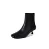 Botines de Tacón Alto de Piel de Vaca de Primera Capa para Mujer Botines Individuales Otoño Nuevo Piel Genuina Cremallera Lateral Tacón Medio Estilo Coreano de Moda Botines Pequeños Botas para Mujer
