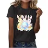 Ropa de Mujer Europea y Americana Otoño Nuevo Estilo Wish Aliexpress Estampado de Conejito de Pascua Moda Casual Camiseta de Manga Corta Rosa