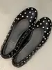 Versión de piel de oveja~Zapatos planos tipo ballet sin cordones, punta redonda, con remaches únicos, para mujer, piel genuina, versátiles, de punta baja
