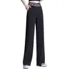 Pantalones de Mujer de Tiro Alto de Pierna Ancha con Efecto de Caída, Letras Cruzadas, Cintura Elástica, Pantalones Largos Rectos Sueltos Adelgazantes, Pantalones Negros, Otoño 2026