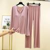 Pijama modal para mujer otoño e invierno 2023 nuevo estilo con almohadilla en el pecho se puede usar afuera cuello en V manga larga traje de ropa para el hogar