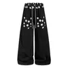 Calça casual cinza estampada retrô estilo americano, nova coleção de outono, corte solto, versátil, com cordão, perna reta, calça de moletom larga para homens e mulheres