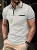 Camisa Polo Masculina de Verão Europeia e Americana Nova de Manga Curta Estampada em 3D Casual para Esportes ao Ar Livre Respirável Bolso com Aba Calça Camisa Polo