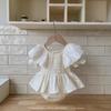 Macacão Fino de Verão para Meninas com Manga Babado Estilo Coreano Floral Pequeno Fresco Roupas de Bebê Menina Body Manga Curta Roupa para Rastejar