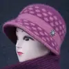 Sombrero para mujer de mediana edad y anciana otoño e invierno gorro de punto con felpa ala ancha gorro de punto para madre mayor protección contra el frío calidez sombrero de algodón