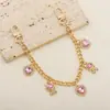 Estilo europeo de moda para mujer, piedra de cristal, corazón rosa, gatito, bolsa de joyería, amuleto, adorno, cadena colgante simple, transfronterizo