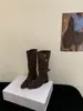 Botas largas de estilo western cowboy para mujer, con tacón grueso, punta cuadrada francesa, nuevas botas de tubo alto apiladas para otoño e invierno 2026