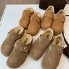 Chinelos Birkenstock de Pelúcia, Chinelos Birkenstock Completos de Couro de Ovelha, Sapatos Casuais de Lã para Mulheres, Outono e Inverno B1023K