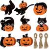 24 Piezas Decoraciones de Madera de Halloween Calabaza Gato Decoraciones Colgantes de Halloween Decoraciones Navideñas para el Hogar