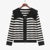 Ropa para Mujer Tallas Grandes Estilo Otoño 2026 Chaqueta con Cuello Azul Marino Top para Chicas Gorditas Cárdigan de Punto Rayado de Manga Larga Mujer 21765