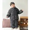 Pijama para Bebé Rayas Estilo Invierno Niños Acolchado de Terciopelo Espeso Ropa de Casa de Invierno Algodón Traje de Invierno para Niños