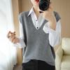 Colete Tricotado de Lã Sem Manga Grande Solto Gola V Outono Inverno Estilo Coreano Cor Lisa Redutor de Idade Casual Feminino