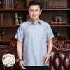 Camisa de Seda de Amora Manga Curta Masculina Verão Fina Elegante Roupa de Verão de Seda Homens de Meia-Idade e Idosos Pai Camisa de Seda Masculina