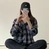 Camisa de cuadros con capucha estilo coreano para primavera y otoño, chaqueta cepillada casual de corte holgado estilo Harajuku para mujer