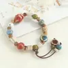 Pulsera de Cerámica Étnica Colorida Dezhou, Pulsera Tejida con Cuentas de Porcelana Vintage, Cuerda Artística de Mano Estilo Antiguo al por Mayor